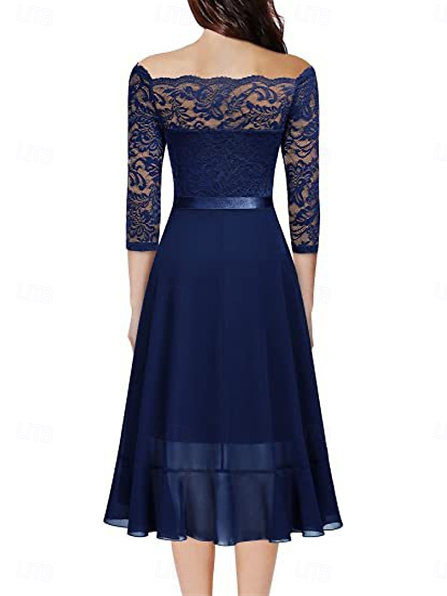 Dámské Midi šaty Krajkové šaty Koktejlky Šaty pro svatební hosty Šifón Elegantní Módní Moderní Venkovní Koktejlový večírek Běžný Bez vzoru 3/4 délka rukávu Do V Světlá růžová Námořnická modř Fuchsiová 2025 - $32.99 –P2