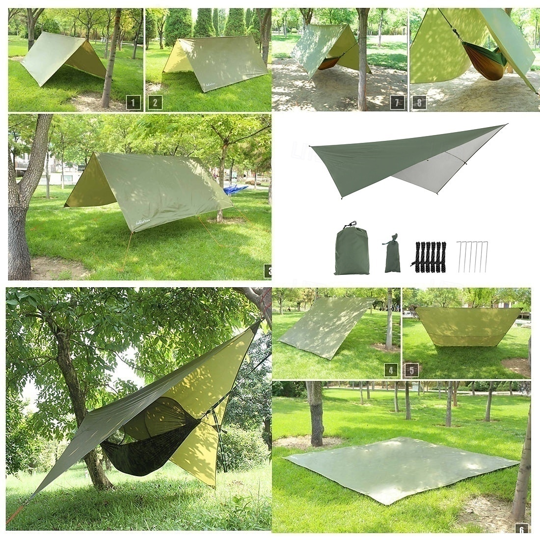 lona de rede de acampamento impermeável e versátil - 114x114 guarda-sol com sobrecapa de chuva &abrigo para mochileiros com cabos de sustentação &estacas - perfeitas para aventuras ao ar livre de 2025 por $49.99 –P5