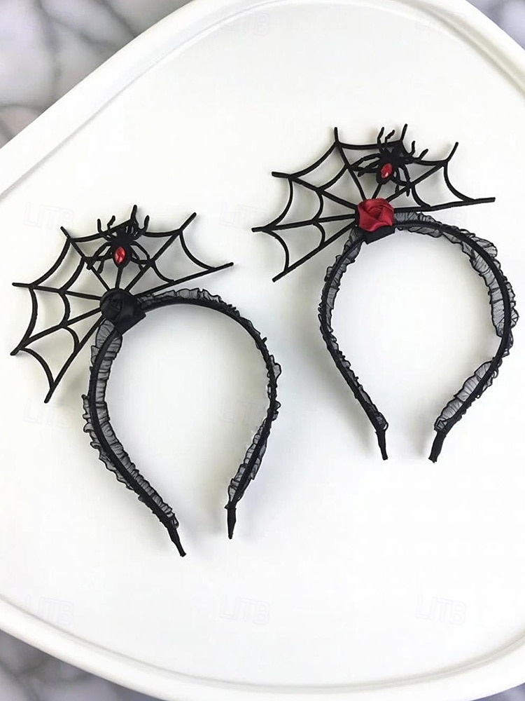 Serre-tête d'Halloween en toile d'araignée pour femme – Dentelle noire gothique avec motif rose rouge et araignée, polyester léger et plastique, parfait pour les fêtes costumées et le cosplay de 2025 ? $9.99 –P4