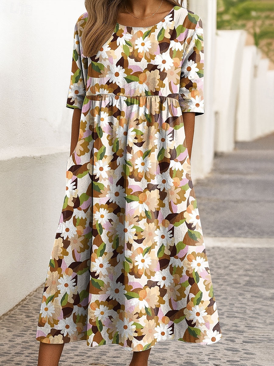 Pentru femei Rochii Midi Rochie A line Rochie de vară Vacanță Casual Concediu Fit regulat Floral Grafic Manșon Jumate Stil Nautic Albastru piscină Mov Trifoi Bej Vară Primăvară 2025 - $31.99 –P1