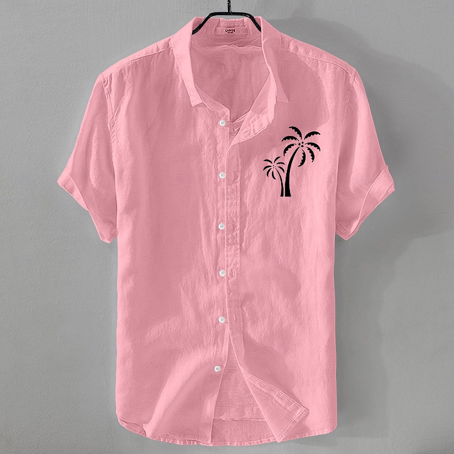Men's Shirt Linen Shirt Summer Shirt Beach Shirt Button Up Shirt Coconut Tree Vacation Casual Black White Light Green Pink Short Sleeve Turndown Summer Clothing Apparel 2025 - $21.99 –P2