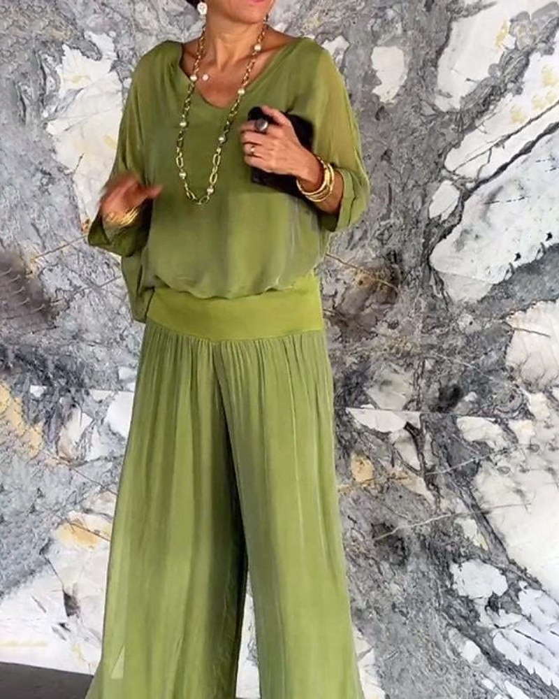 Mujer Activo Moda Blusa Conjuntos de pantalones Media Manga Escote en Pico Color sólido muslo partido Espalda al Aire Festivos Noche Negro Blanco Verde Claro Otoño Ajuste regular 2025 - $27.99 –P8