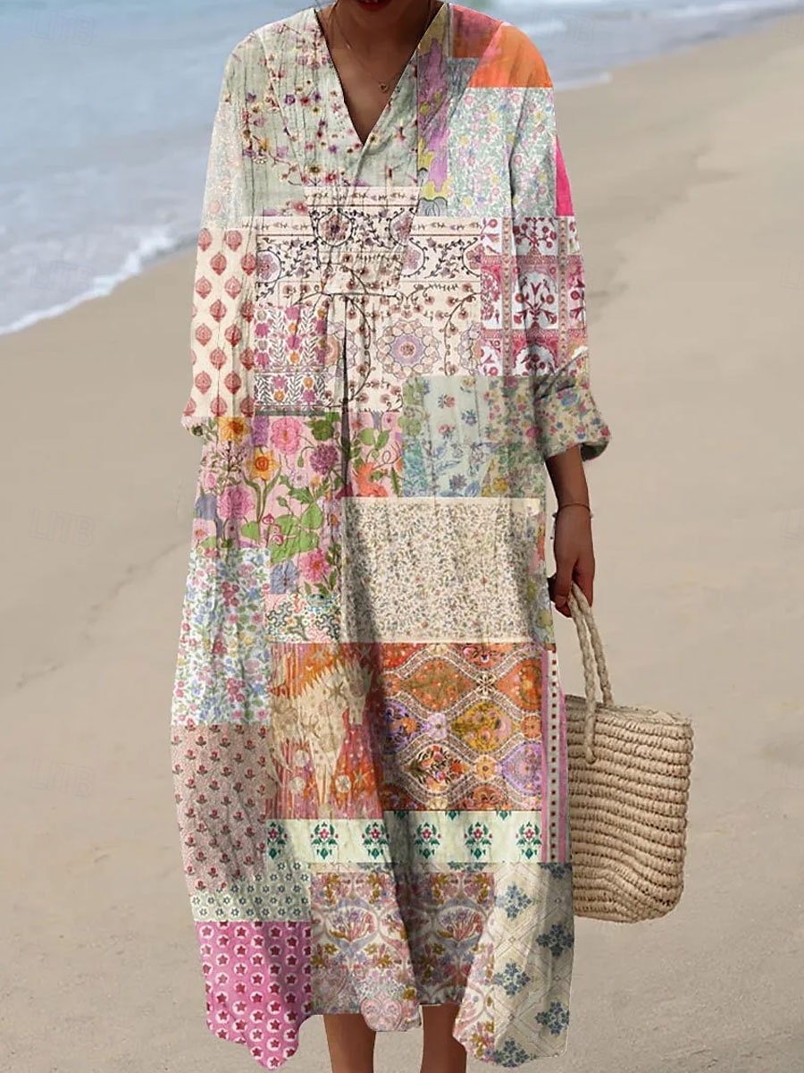Femmes Robe Midi Robe d'Été Robe trapèze Vacances Occasionnel Boho Soirée Plage Coupe Ample Graphique Géométrique Abstrait manche longue Col en V Blanche Rose Claire Bleu Marron Été Printemps Automne de 2025 ? $35.99 –P5