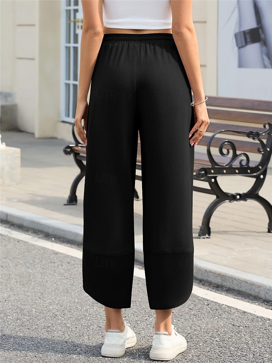 Mulheres Calças de linho de algodão chinês Moda Básico Comprimento total Cintura Alta Tecido Bolsos Com Cordão Conforto Exterior Micro-Elástica Férias Rua Diário Verde Militar Preto Azul cáqui Verão de 2025 por $23.99 –P15