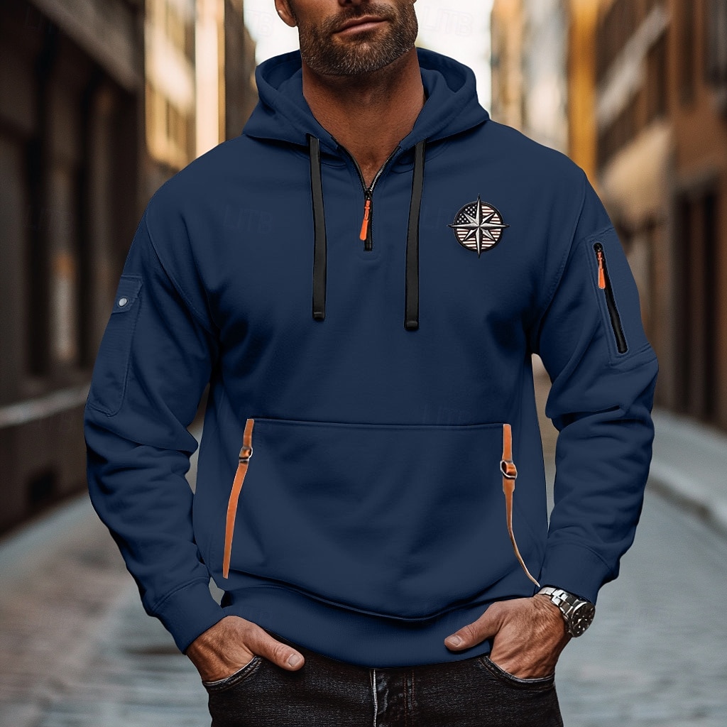 Per uomo Felpa con cappuccio Felpa con cappuccio e zip corta Nero Bianco Vino Blu marino Blu Reale Con Cappuccio Semplice Con zip Tasca Frontale Tattico Sport & Outdoor Casuale Streetwear Cool del 2025 a $23.99 –P6