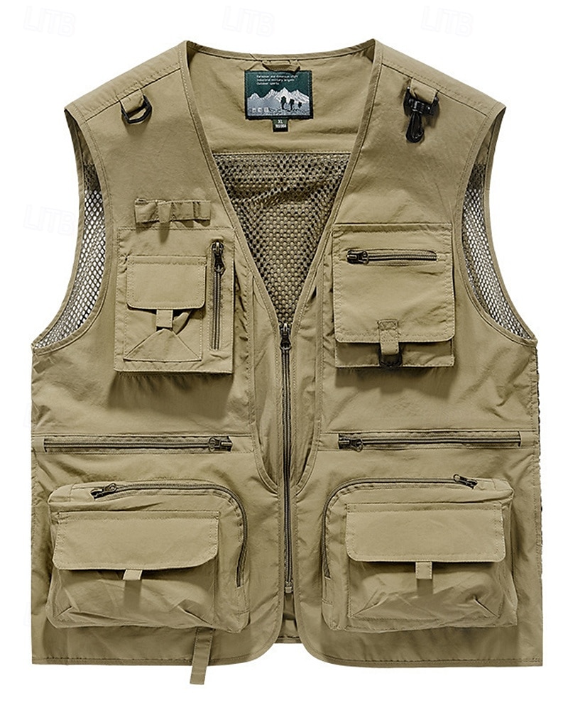 Homme Gilet de pêche Gilet multifonctionnel Sans manches Veste Extérieur Léger Respirant Fermeture éclair Polyester Noir Blanche Vert Véronèse Chasse Pêche Escalade de 2025 ? $20.79 –P10