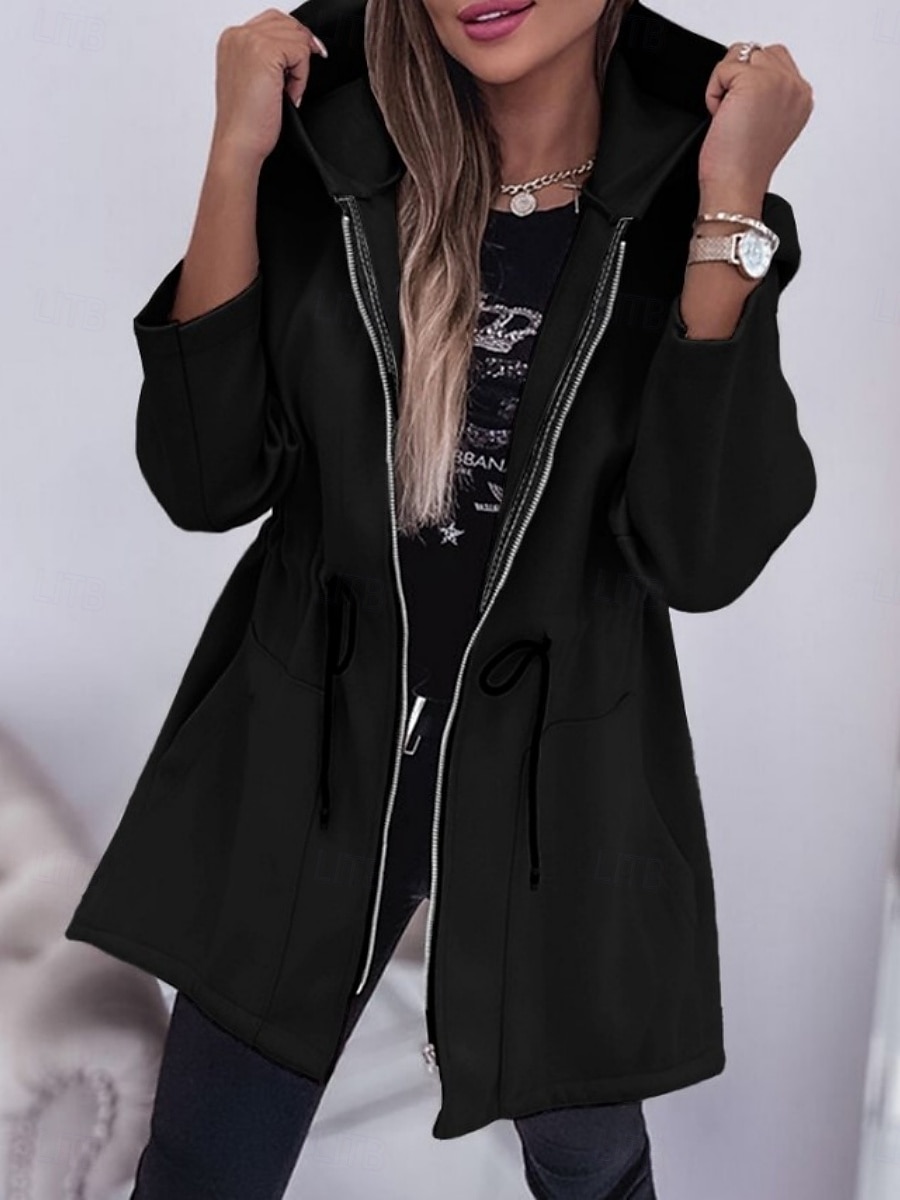 Dam Hoodiejacka Bekväm Andningsfunktion Dragkedja Ficka Mode Ledigt Slät Semester Gata Ledigt Dagliga kläder Dragkedja Normal Huva Normal Långärmad Ytterkläder Svart Armégrön Beige Vår Höst 2025 - $35.99 –P4