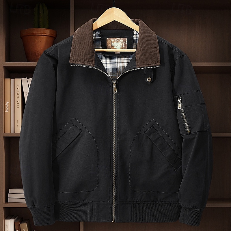 Herren Bomberjacke Freizeitjacke Urlaub Täglich Tasche Frühling Herbst Einfach Mode Klassisch Revers Regulär Schwarz Kamel Armeegrün Beige Jacken 2025 - $58.99 –P9