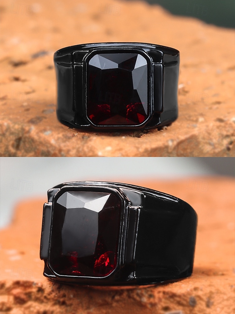 Inel bărbătesc negru din aliaj cu piatră prețioasă pătrată neagră – inel elegant și elegant pentru ținute casual și de seară 2025 - $9.99 –P5