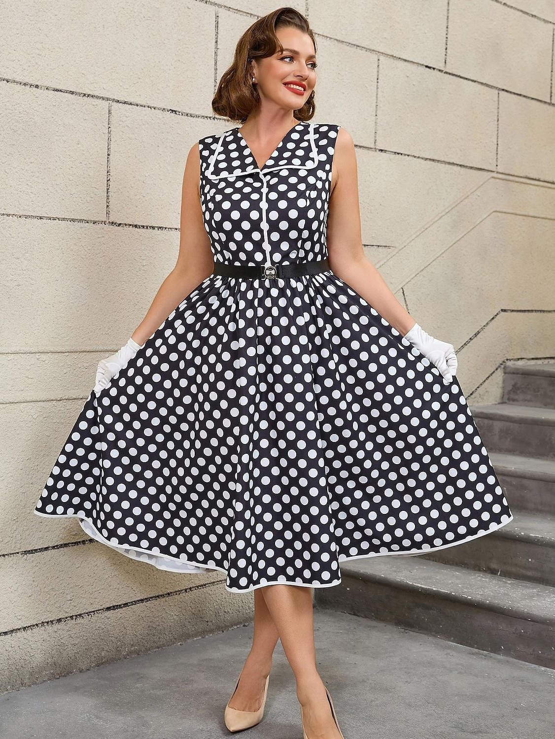 Retro Vintage 1950s Rockabilly Midi A Line Dress Flare Dress Plus Size With Belt Polka dots A-Line Women's Vacation Homecoming Party & Evening Adults Dress Belt Spring & Summer 2025 - $51.99 –P4