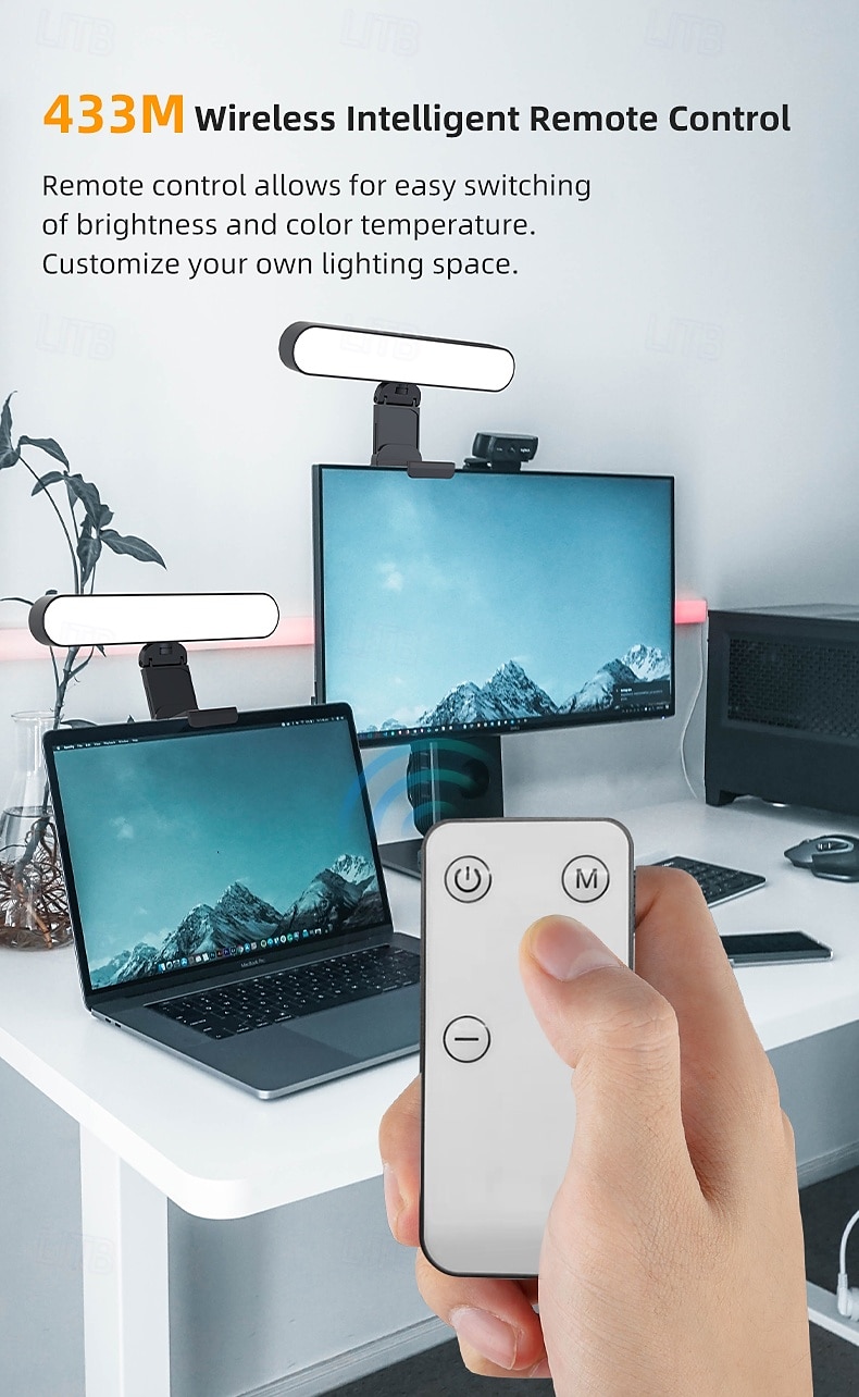 перезаряжаемый пристегивающийся светильник для видеоконференций с пультом дистанционного управления и сенсорным управлением, 3 регулируемых режима освещения для звонков с увеличением и видеозаписи 2026 - $29.99 –P5