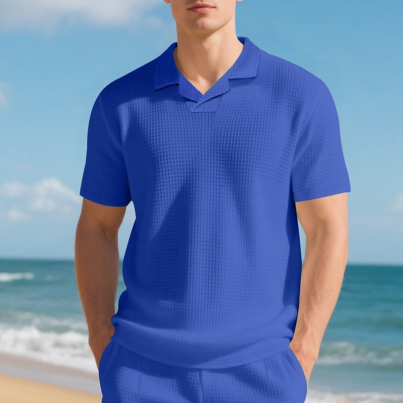 Men's Golf Shirt Golf Polos Shirts Work Casual Lapel Short Sleeve Basic Modern Plain Jacquard Summer Regular Fit Black White Red Royal Blue Khaki Light Grey Golf Shirt 2025 - $16.49 –P11
