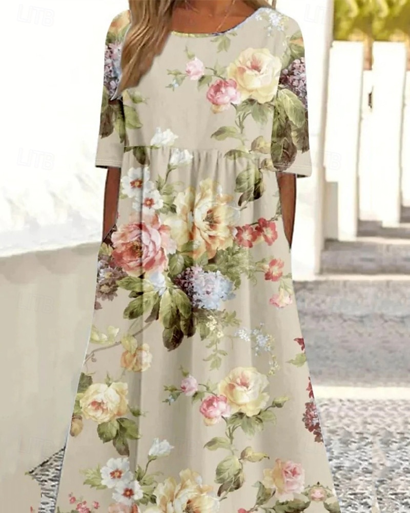 Femmes Robe Midi Robe Décontractée Robe d'été Mode Moderne Quotidien Plage Week-end Coupe régulière Fleur Manche Courte Col ras du cou Jaune Rose Claire Été Printemps Automne de 2025 ? $25.99 –P1