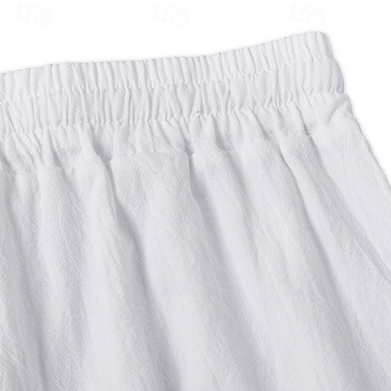 Men's Linen Pants Trousers Summer Pants Baggy Pants Beach Pants Drawstring Elastic Waist Buttons Plain Comfort Breathable Full Length Casual Daily Home Vacation Fashion Loose Fit Black White 2026 - $24.99 –P16