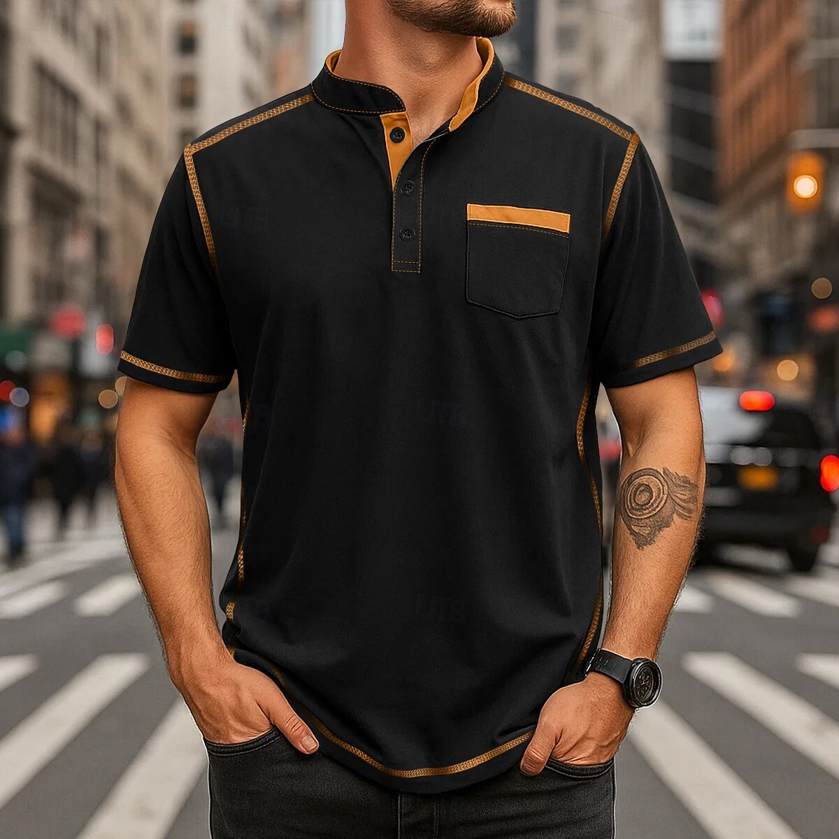Pánské Tričko Henley Trička Top Henley Krátký rukáv Pevná barva Bez vzoru Jednobarevné Módní Designové Na běžné nošení Barevné bloky Knoflíky Jednoduchý Henley Collar Henley Ležérní Denní Venkovní 2026 - $26.99 –P1
