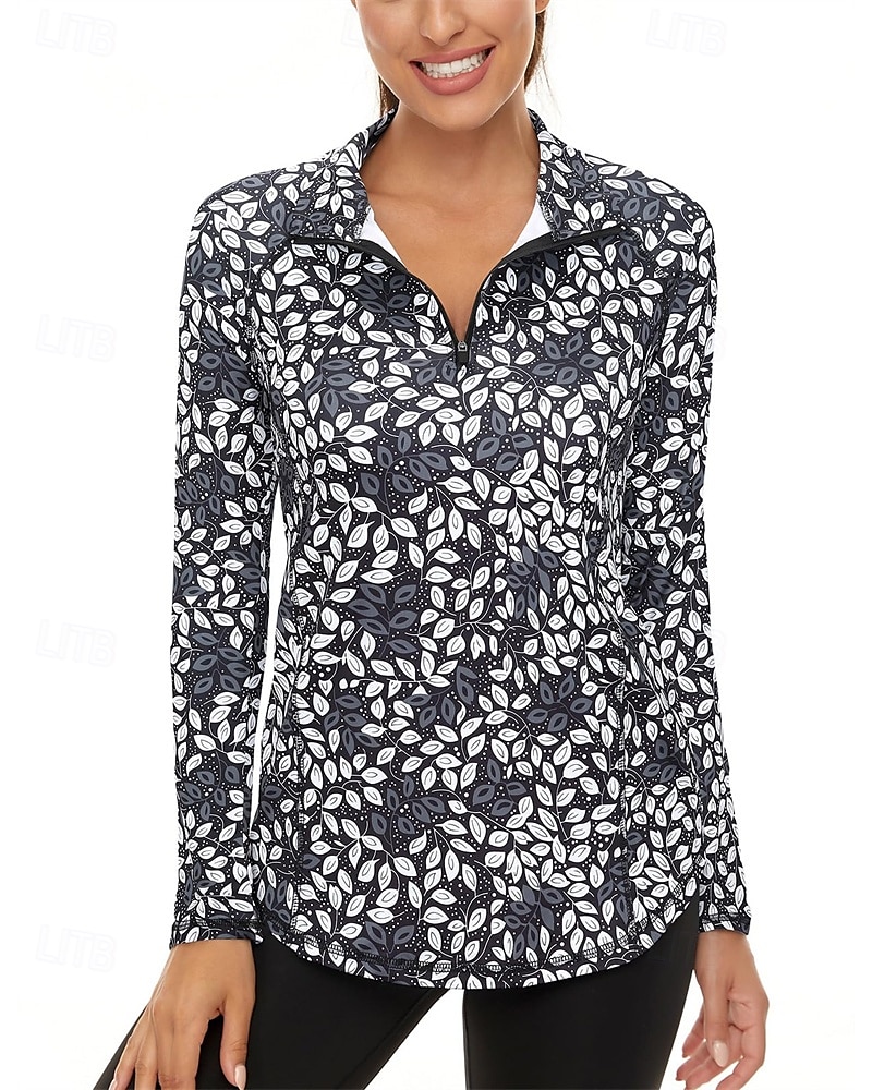 Γυναικεία Άνθινο Φανέλα POLO Πουκάμισο τένις Μακρυμάνικο Στάμπα Τρίμηνο φερμουάρ Pullover Προστασία UV Ελαστικό Αναπνέει Τέννις Γκολφ Pickleball Γιακά με φερμουάρ Πουκάμισο Polo Ροζ Μπλε Γκρίζο 2025 - $28.99 –P1