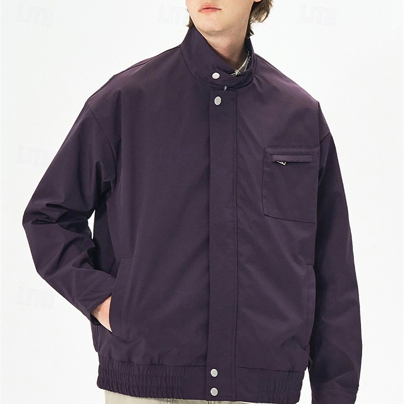 Herr Lättviktsjacka Vardaglig jacka Semester Dagligen Vindtät jacka Ficka Vår Höst Slät Mode Klassisk Hög krage Normal Aprikos Svart Purpur Grön Kaki Jacka 2025 - $44.99 –P11
