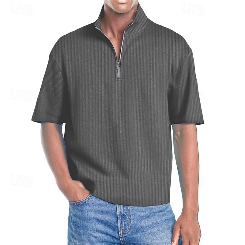 Męskie Koszulki polo Koszulka polo z suwakiem 1/4 Dzienne zużycie Randka Quarter Zip Krótki rękaw Moda Podstawowy Równina Zamek Lato Regularny Wino Czarny Biały Granatowy Fioletowy Brązowy Koszulki 2025 - $20.99 –P7