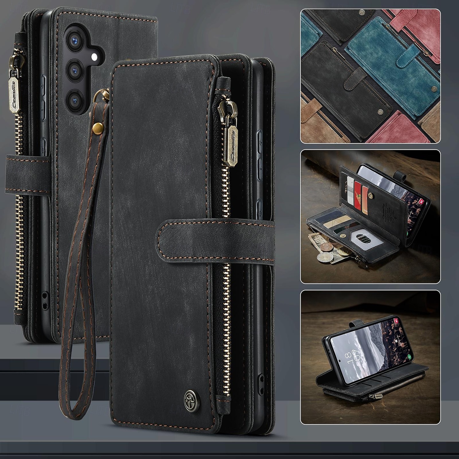 Case with Wrist Strap CASEME C30 Samsung Series Zip Multi-Card Pouch PU Leather Case 2025 - $17.99 –P2