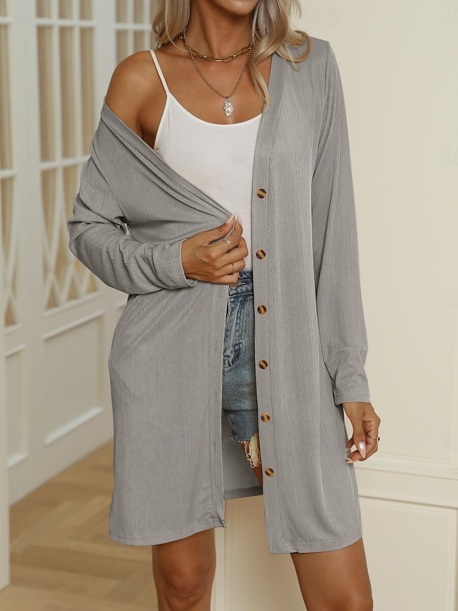 Femmes Veste Décontractée Confortable Respirant Boutons Occasionnel Uni Vacances Rue Occasionnel Tenue quotidienne Simple Boutonnage Long Col en V Coupe régulière manche longue Vêtements d'extérieur de 2025 ? $19.99 –P15