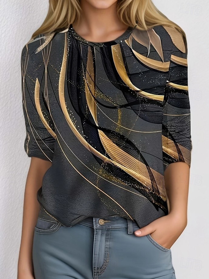 Dames T-shirt Grafisch Geometrisch Vintage Stijlvol Klassiek Lange mouw Strakke ronde hals Ronde hals Normale tops Dagelijks Afdrukken Wit Blozend Roze Groen Khaki Lichtgrijs Zomer Lente Herfst 2025 - $19.99 –P2