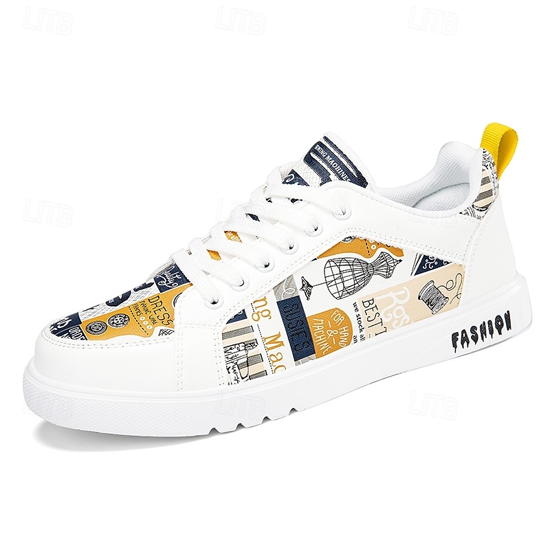 Homme Basket Marche Occasionnel Cuir PU Confortable Antidérapant Respirant À lacets Blanc + Noir Blanc / Jaune Rose / Blanc Été Printemps de 2025 ? $32.99 –P3