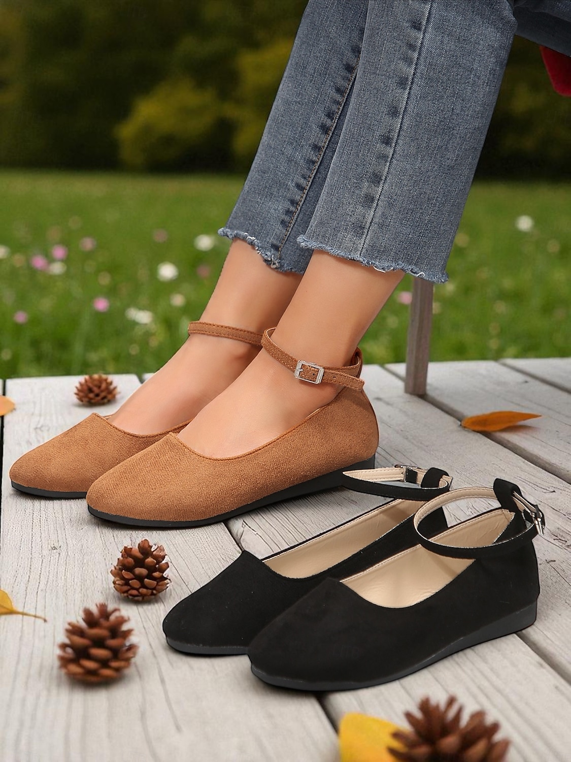 Balerini negri de damă, din piele întoarsă artificială, cu bareta până la gleznă – balerini eleganți și casual pentru birou, plimbări zilnice și ținute de toamnă 2025 - $18.99 –P1