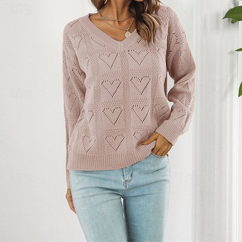 Femmes Pull Occasionnel Couleur Unie Épais Col en V Tricoté Trou manche longue Hauts Réguliers Tricoter Quotidien Fête Sortir Jaune Rose Claire Automne Hiver de 2025 ? $22.99 –P8