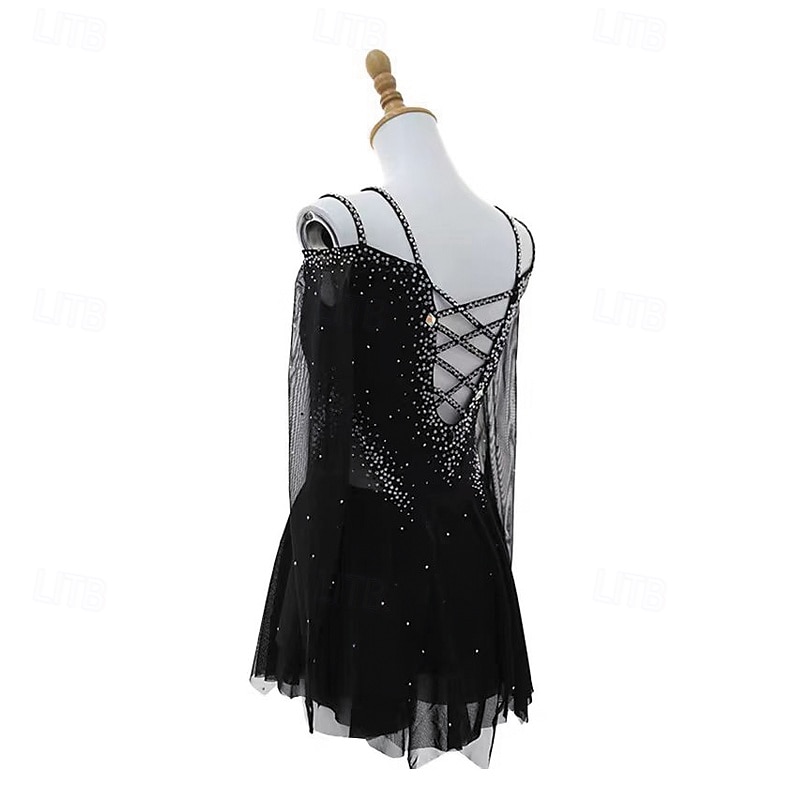 Vestido de patinaje artístico Mujer Chica Patinaje Sobre Hielo Vestidos Negro Retazos Espalda Abierta Malla Licra Elástico Entrenamiento Profesional Competición Ropa de Patinaje Mantiene abrigado 2026 - $259.79 –P2