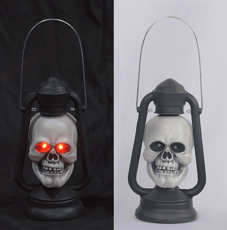 Halloween håndtak LED lysende hodeskaller hode røde øyne lampe glødende i mørke retro parafinlampe festdekorasjon 2025 - $24.99 –P8