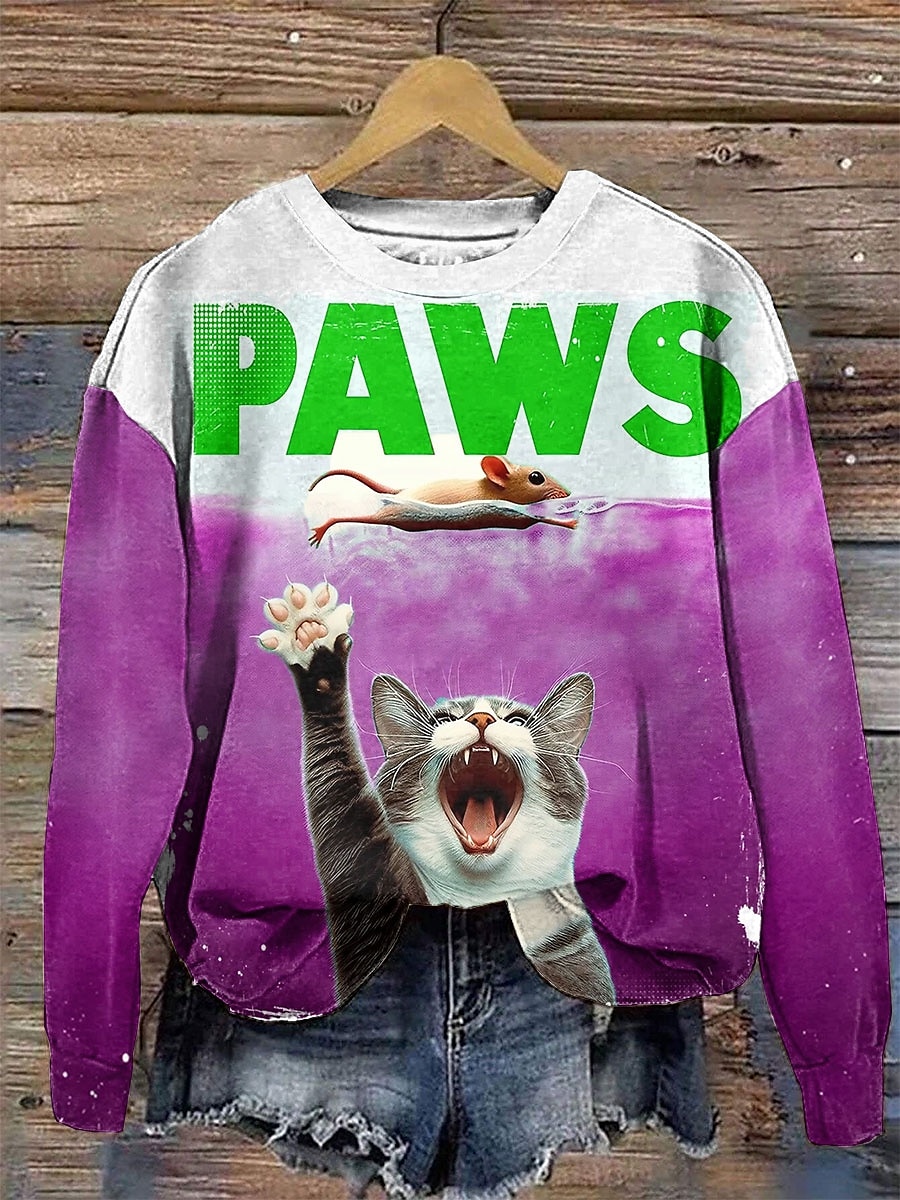 Femmes Sweat-shirts Graphique Chat Lettre Occasionnel manche longue Col ras du cou Hauts Réguliers Rue Tenue Quotidienne Imprimé Bleu Violet Vert Kaki Automne Hiver de 2025 ? $25.99 –P3