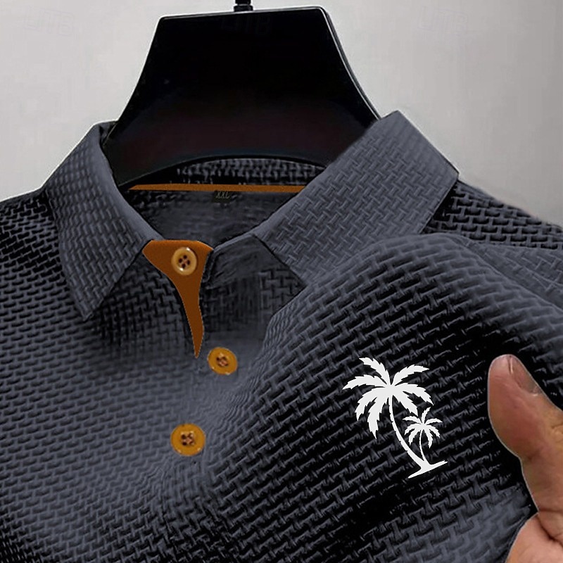 Per uomo Polo in seersucker di seta ghiaccio Maglia da golf Casuale Lavoro Bavero Manica Corta Essenziale Moderno Albero di Cocco Jacquard Bottoni Estate Primavera Vestibilità regolare Blu Nero del 2026 a $20.99 –P6