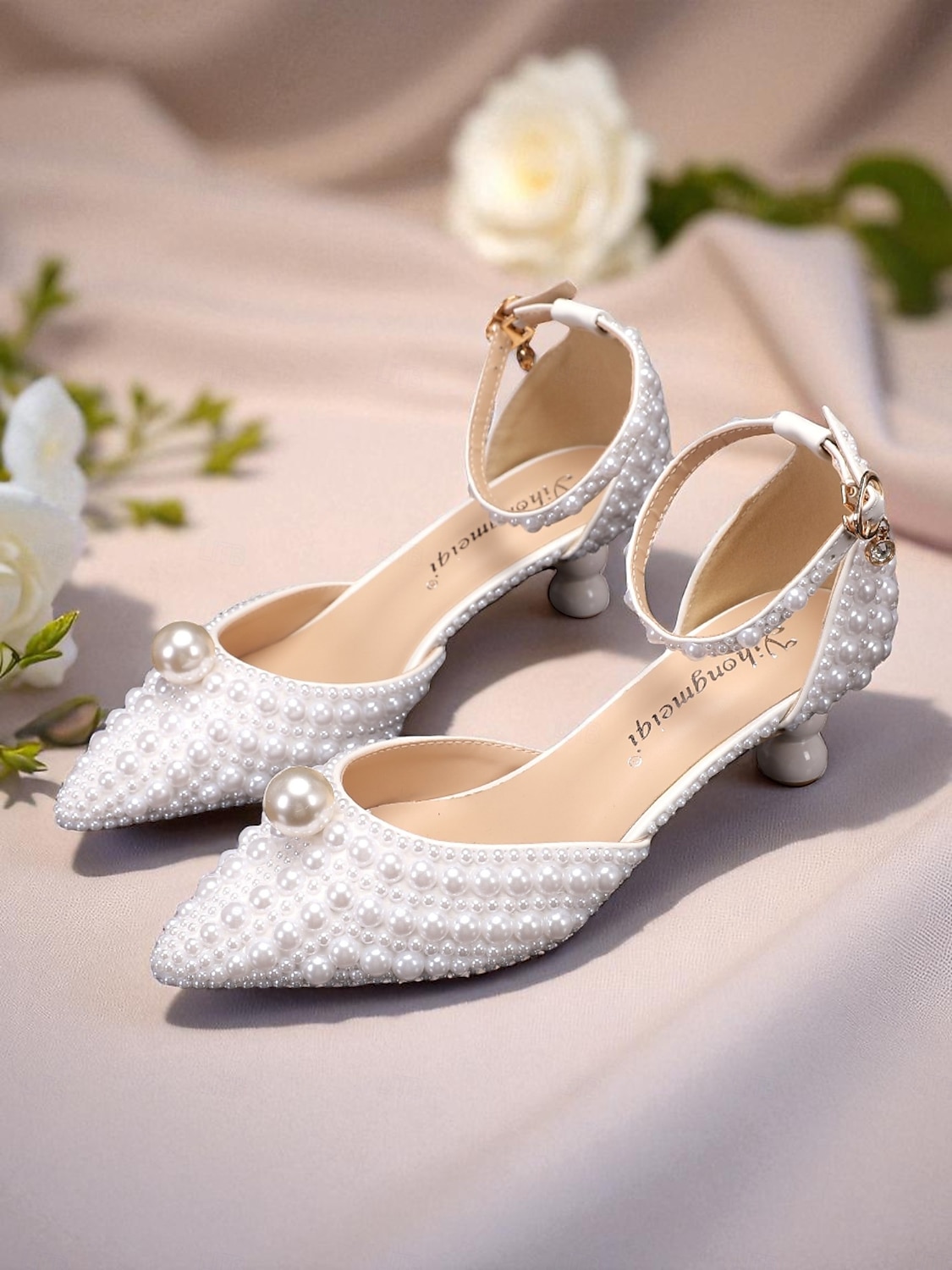 Set di scarpe da sposa da donna con pochette e decorazioni in perle: eleganti tacchi a spillo con cinturino alla caviglia, design con perline e borsa da sera abbinata, perfetti per matrimoni formali del 2025 a $89.99 –P2