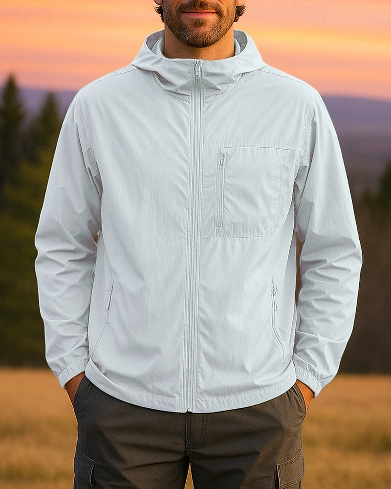Herren Windjacke Wanderjacke Außen Sonnenschutz Leicht Atmungsaktiv Wanderoutfits Wanderbekleidung Sommer Frühling Jacke Camping / Wandern / Höhlenforschung Laufen Einfarbig Schwarz Hellgrau Purpur 2025 - $41.99 –P8