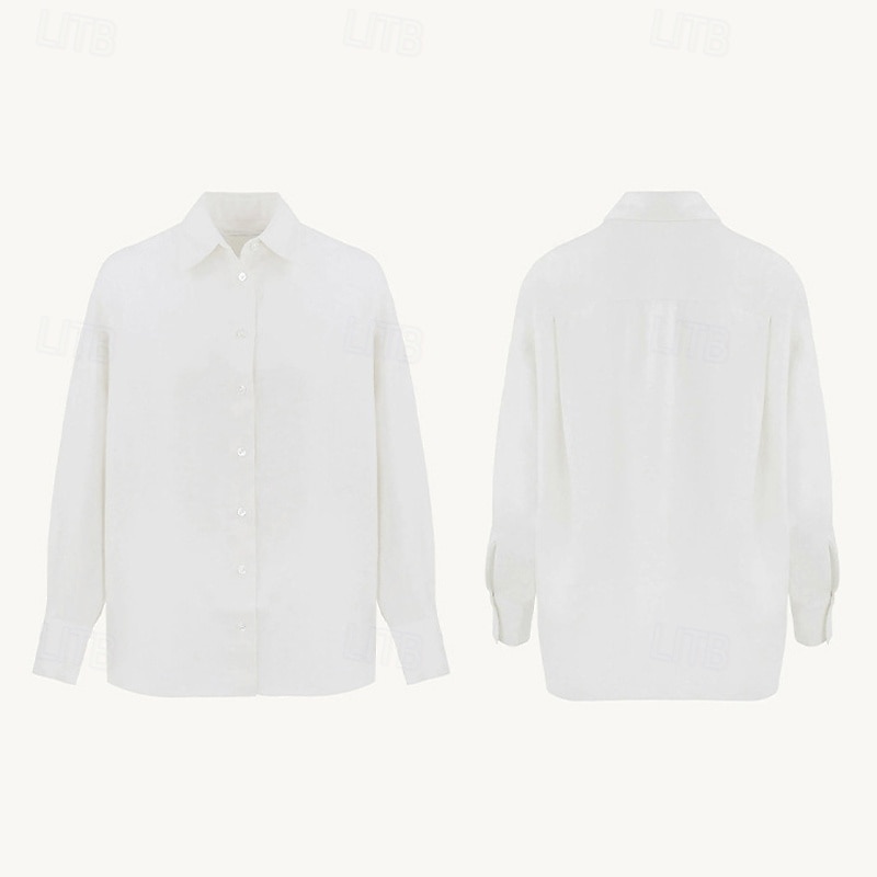 női 100% lenvászon ing elegáns vintage mindennapi hosszú ujjú inggallér normál felsők munkahelyi mindennapi ünnepi krémsárga törtfehér nyár tavasz ősz 2025 - $74.99 –P13