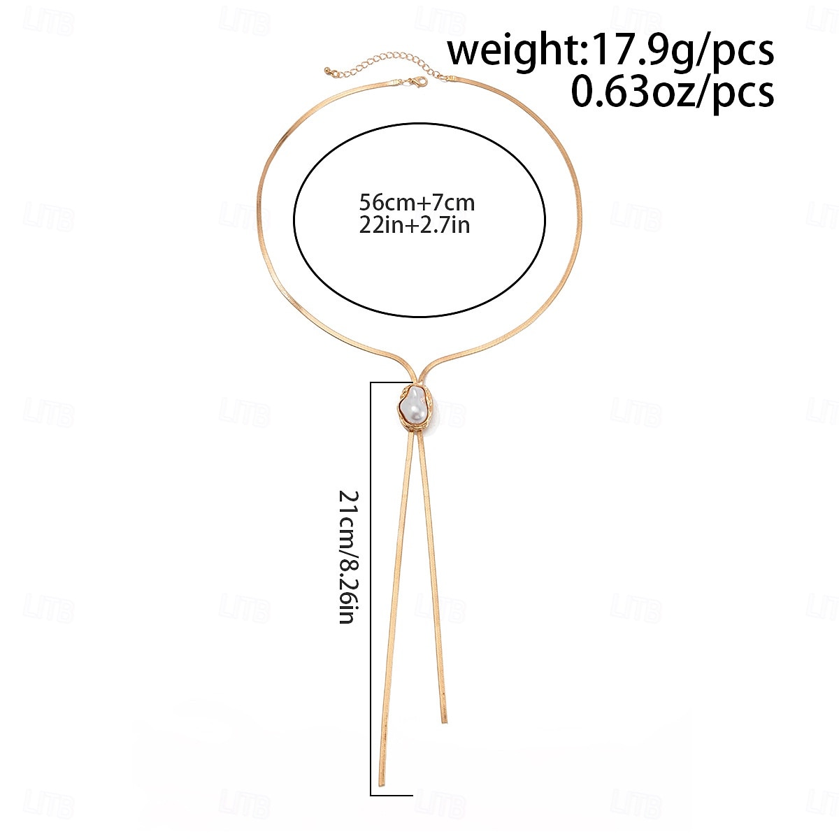 2025年 不規則なパールペンダントが付いたレディースのロングゴールドラリアットネックレス。デートやパーティー、イブニングウェアにぴったりのエレガントなステートメントジュエリーです。  コレクション – $11.99 –P6