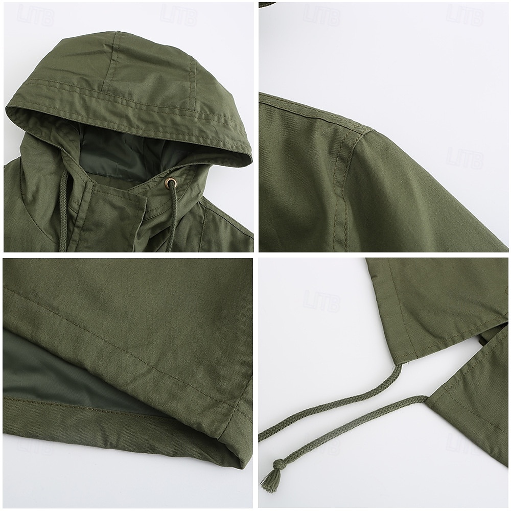 Per donna Cappotto Impermeabile Confortevole Cerniera completa Coulisse Moda Stile da Strada Semplice All'aperto Casual Quotidiano Lungo Con Cappuccio Vestibilità regolare Manica Lunga Capispalla del 2025 a $41.99 –P7