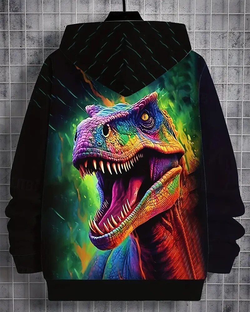 Gutt 3D Dinosaur Hattetrøje Langermet Vår Høst Mote Gatemote Barn 4-12 år Med hette utendørs Avslappet Daglig Normal 2025 - $18.99 –P2
