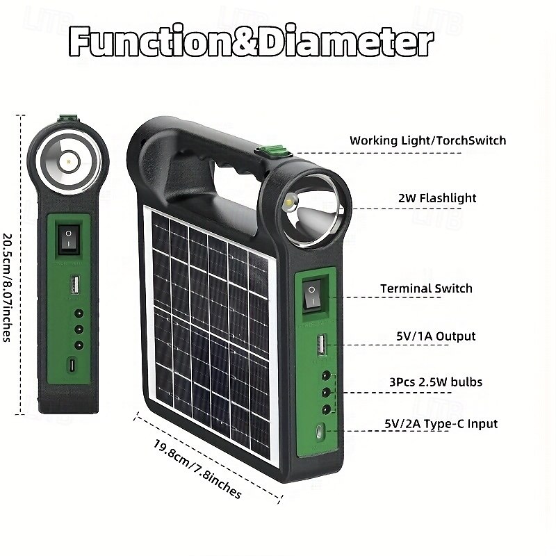 Kit de sistema generador solar portátil de 6000 mAh con batería de litio, luces LED, cargador USB, panel de carga solar para acampar al aire libre. &uso doméstico 2025 - $111.99 –P8