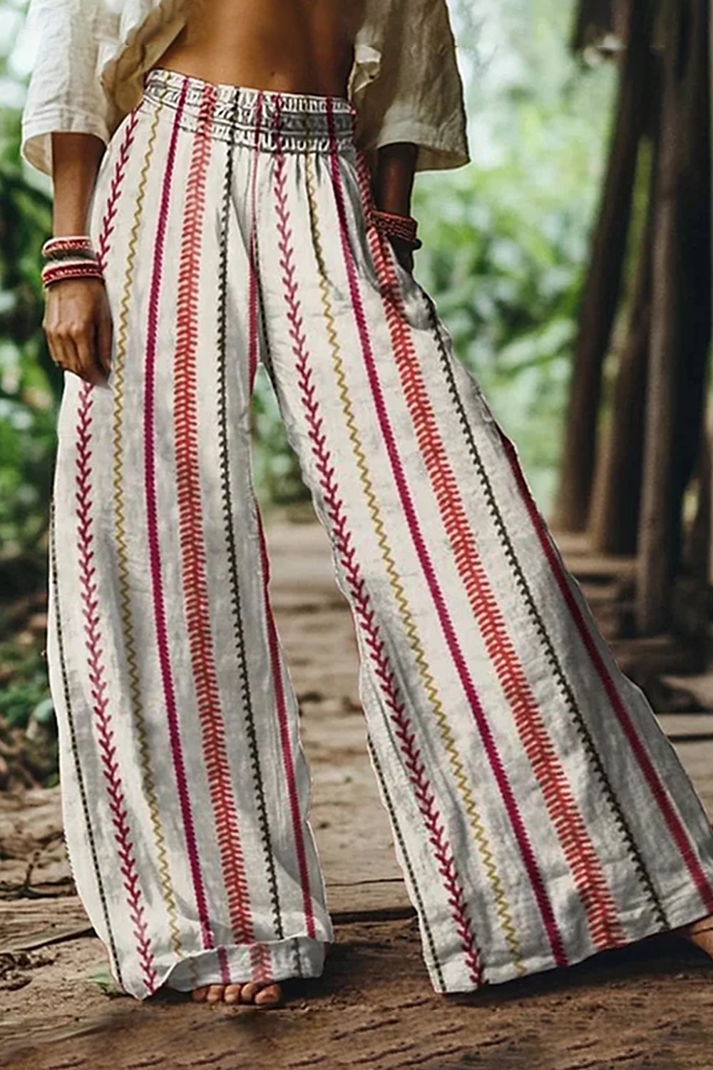 Per donna Culotte Gamba Larga Vacanza Vintage Stile Etnico Lunghezza intera Vita Alta Grafico A righe Astratto Asciugatura Rapida Traspirabilità Morbido Inelastico Casuale All'aperto Vacanza Blu del 2026 a $27.99 –P1