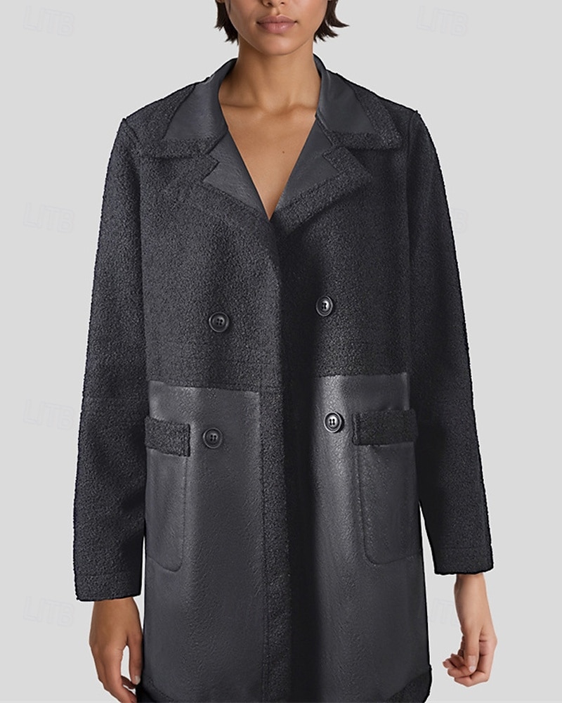 Damen Kunstlederjacke Winterjacke Warm Bequem Tasche Knöpfe Mode Modern Lässig Einfach Ausgehen Wochenende Einreihig Regulär Steigendes Revers Normale Passform Langarm Oberbekleidung Schwarz Winter 2025 - $33.99 –P3