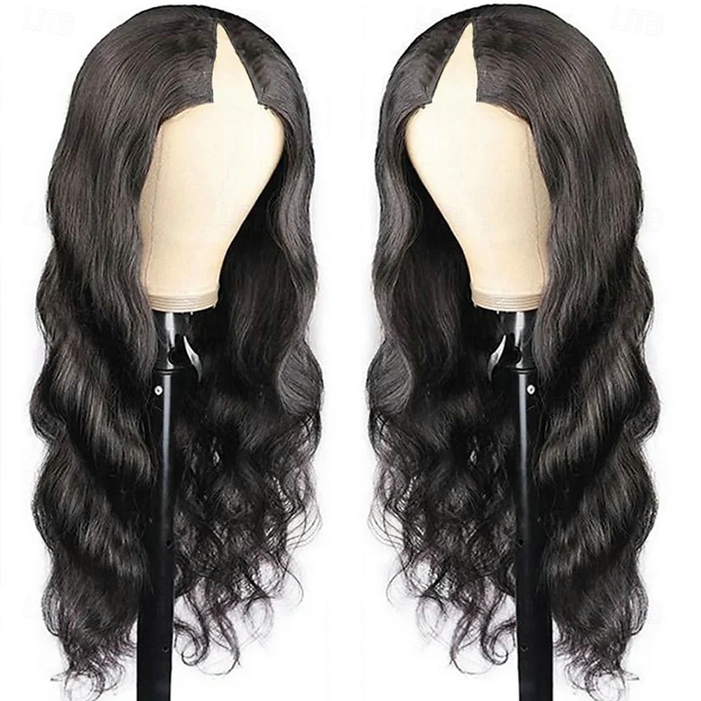 Parrucche con parte a V, ondulate, in capelli umani, senza risciacquo, in pizzo frontale, parrucche brasiliane vergini per donne nere, parrucche con parte a U, senza colla, con clip per tutta la del 2025 a $108.99 –P2