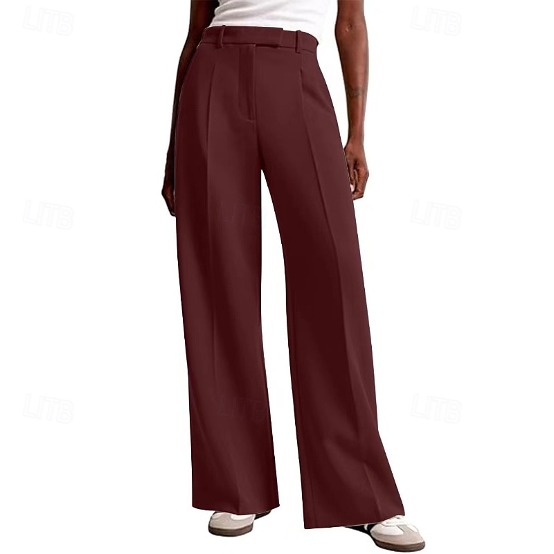 Women's Wide Leg Slacks Streetwear Casual Full Length Natural Plain Elastic Waist Comfy Street Holiday Daily Wear Ash Dark-Gray Dark red Apricot Fall Regular Fit 2026 - $32.99 –P18