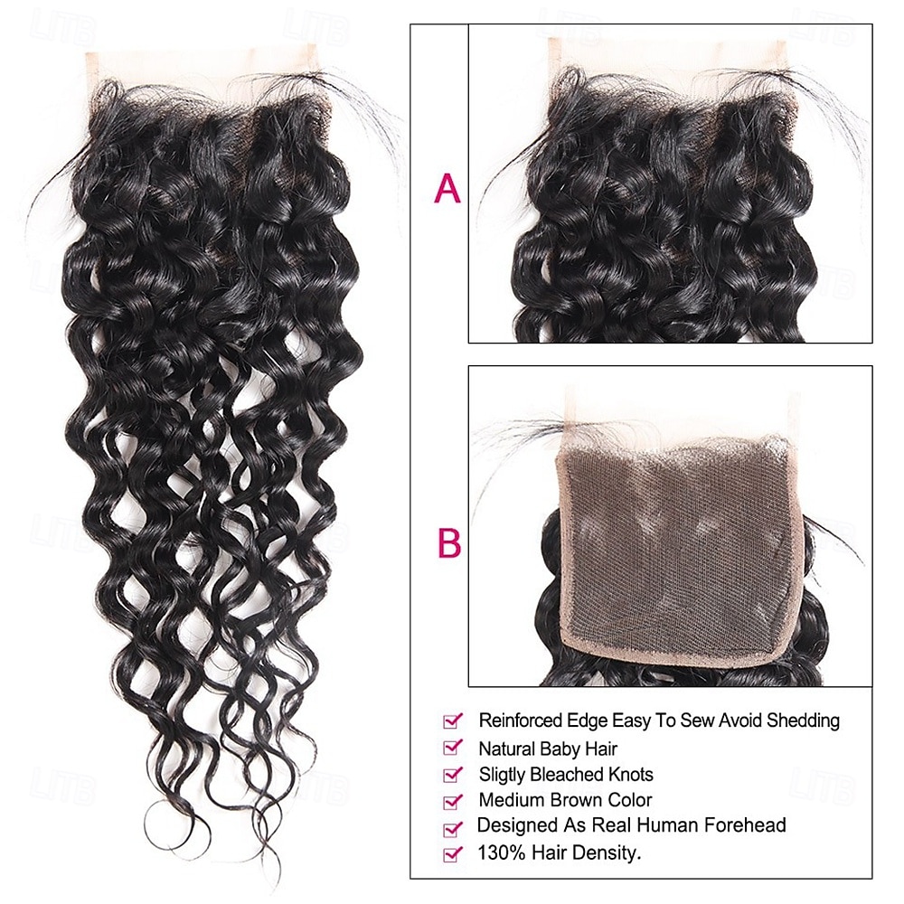 Water Wave Human Hair Weave Extension 3 Bundles With Closure 4x4 Lace Closure hair 10-28 inch Black Women 2026 - $239.39 –P5