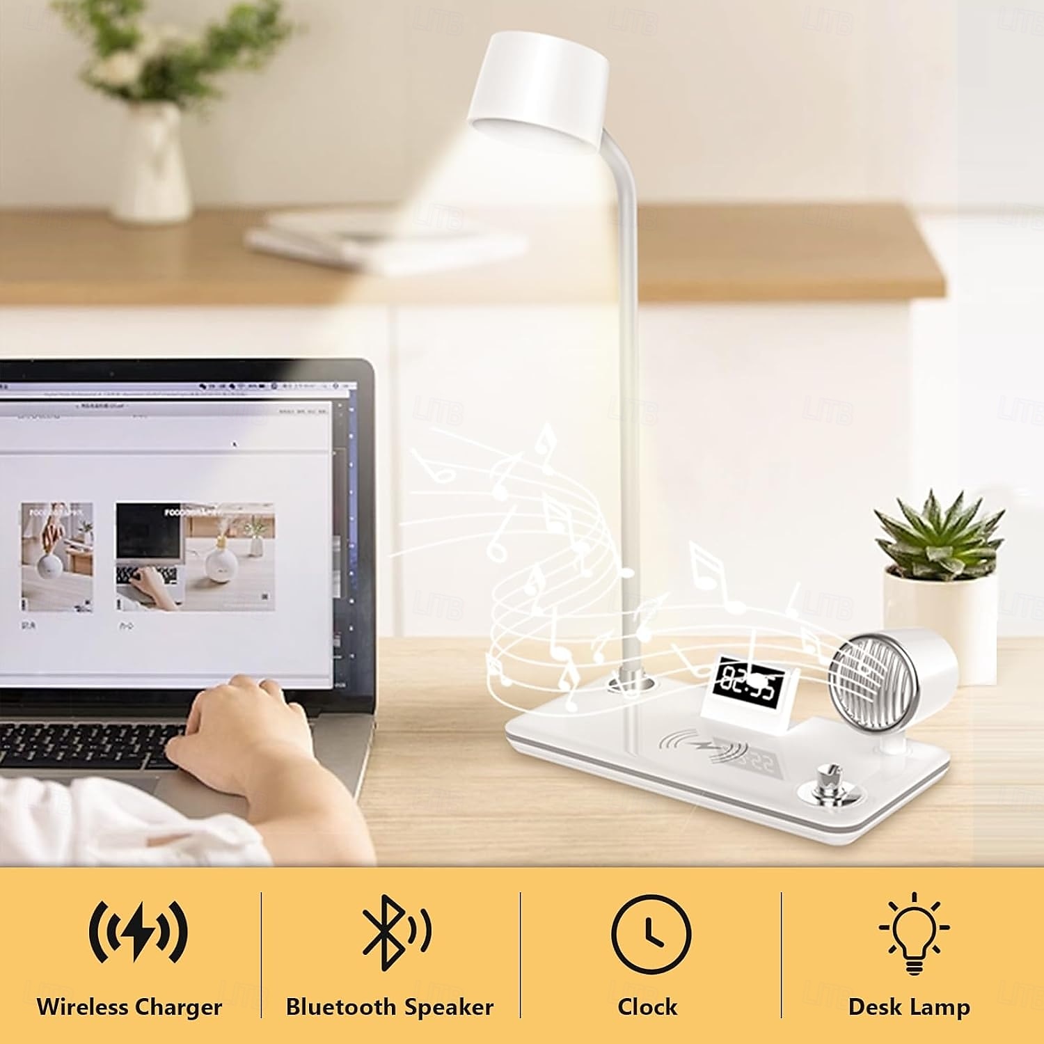 LED Desk Lamps for Home Office Wireless Charger Small Desk Lamp with Bluetooth Touch lamps for nightstand Reading Night Light with Clock Dimmable Side Table Lamp for College Dorm Room Bedroom 2025 - $52.99 –P1