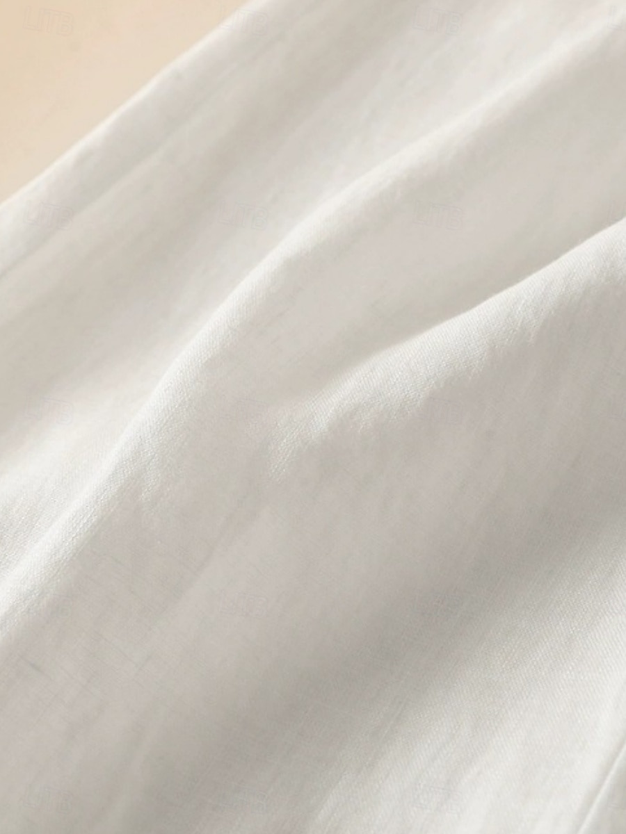 Dámské chino kalhoty s širokými nohavicemi z bavlny a lnu, etnický styl, základní, ležérní, plná délka, střední pas, bez kapes, pohodlné, outdoor, neelastické, ležérní, denní, černá, bílá, zelená, khaki, léto, jaro, regular fit 2025 - $29.99 –P1