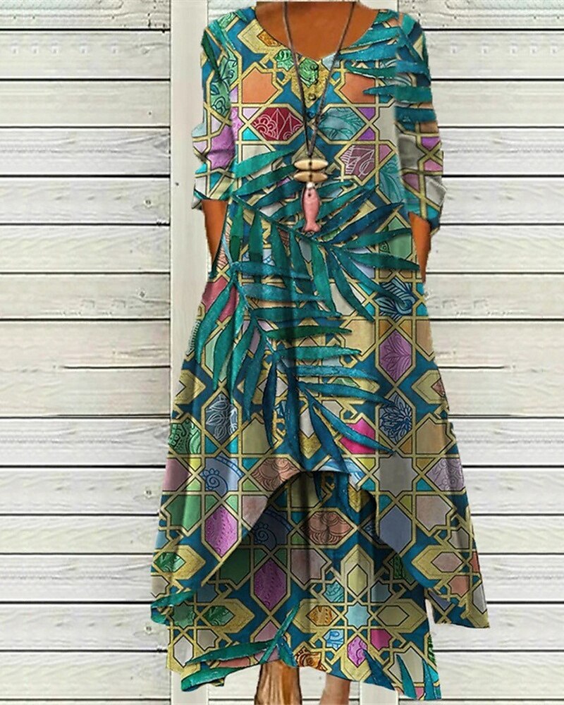 Damen Langes Kleid Maxikleid Freizeitkleid Druckkleid Mode Modern Täglich Strand Wochenende Normale Passform Grafik Dreiviertelarm V Ausschnitt Schwarz Blau Grün Frühling Herbst 2025 - $28.99 –P2