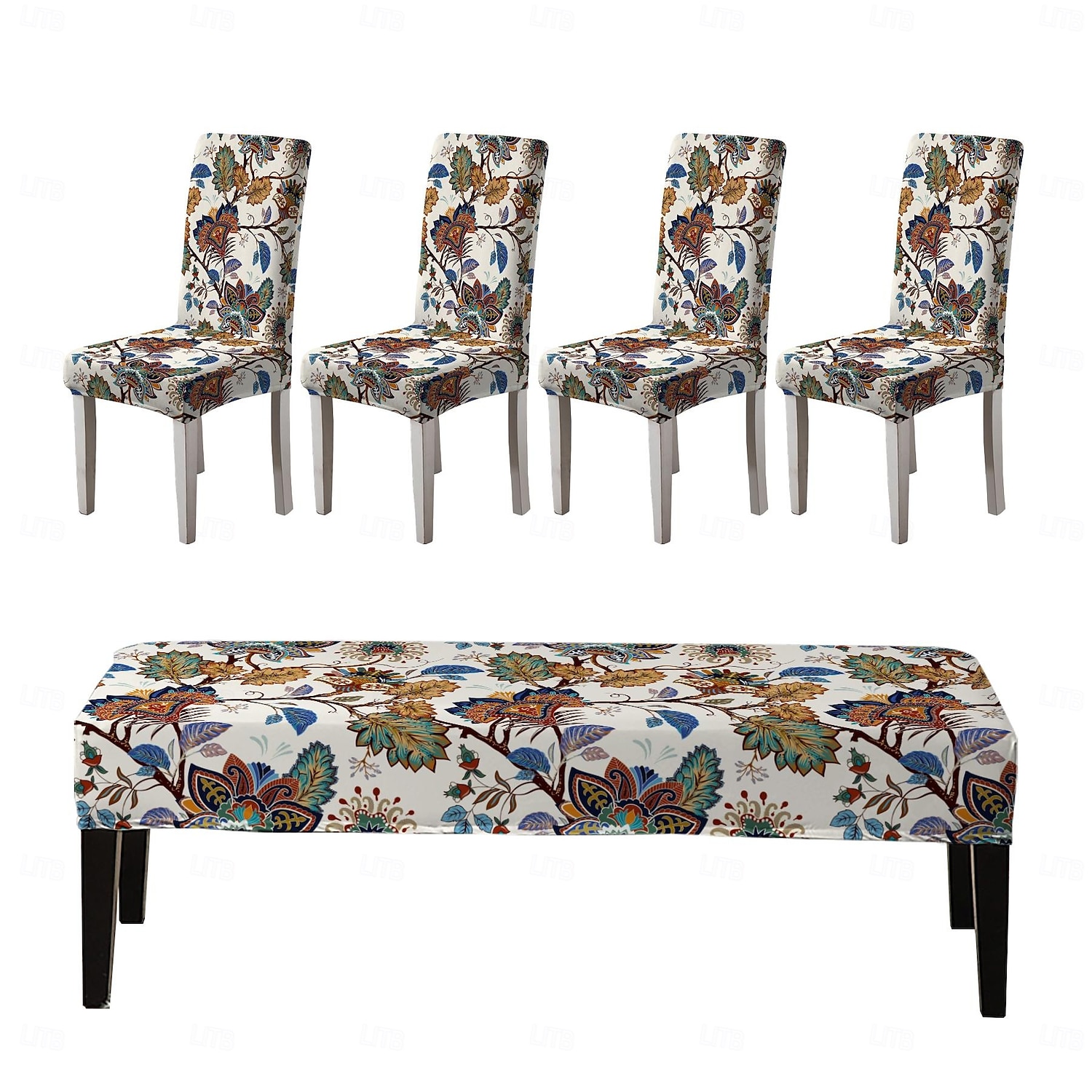Bedruckte Stuhlhussen und Bankhussen-Sets für Esszimmerstühle, bestehend aus 5 Stück, 4 Stuhlhussen und 1 Bankhusse 2026 - $30.99 –P1