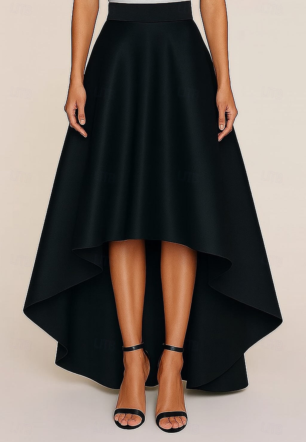 Abito da sposa elegante a trapezio con gonna a ruota nera, lunghezza pavimento, in raso tinta unita, con cintura e cerniera laterale, 2025 del 2025 a $65.99 –P1