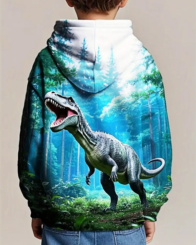 Pojkar 3D Dinosaurie Huvtröja Långärmad Vår Höst Mode Streetwear Barn 4-12 år Huva Utomhus Ledigt Dagligen Normal 2025 - $18.99 –P5